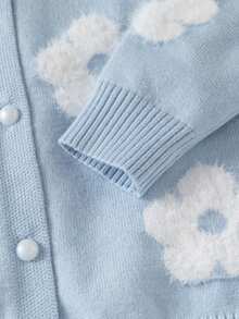 Girls' Sweater Cardigan, Single Layer Core-Spun Yarn, Faux Mink Floral Pattern, Autumn/Winter, Toddler & Little Kid