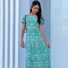 Long Youth Dress Modern Fashion In Lesse Print - Green - View 3