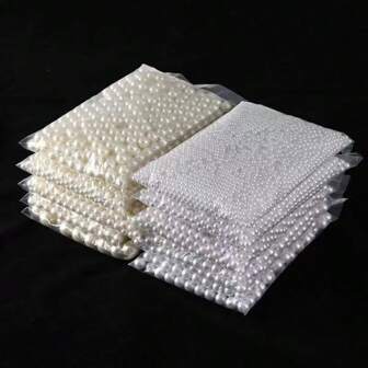 4/5/6/8/10/12mm (100-500 pezzi) Perle finte bianche/beige con foro, perline distanziatrici sciolte per la realizzazione di gioielli fai-da-te, bracciali, collane, artigianato e decorazione