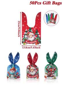 50 Túi quà tai thỏ Giáng sinh vui vẻ với họa tiết ông già Noel, người tuyết, nai sừng tấm và cây thông Noel, Túi nhựa đóng gói theo chủ đề Giáng sinh hoạt hình để trang trí Giáng sinh, trang trí tiệc gia đình, vật dụng đóng gói tiệc Giáng sinh, quà tặng năm mới 2026, quà tặng Giáng sinh, đồ trang trí Giáng sinh, đồ trang trí Giáng sinh - Bản phối Giáng sinh - Xem 4