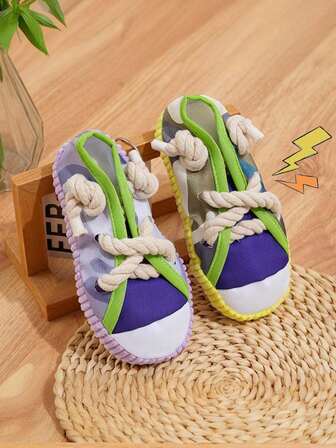 Dog Squeaky Toys, Sneakers Canvas Shoes Shape Dog Chew Toys For Small Dogs, Tough Durable Squeaky Interactive Dog Rope Toys, Puppy Teeth Cleaning Chew Stick Pet Toy