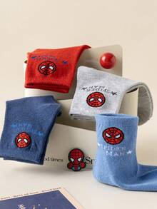 Marvel 5 双儿童蜘蛛侠主题袜子，超级英雄蜘蛛侠男童中筒袜，幼儿卡通蜘蛛袜，秋冬 - 彩色 - 查看 7