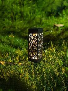 2/4/6/12pcs Outdoor Solar Rectangular Hollow Lawn Light, ABS Resin Material Garden Street Lamp Decoration, Night Light Waterproof Hollow Hollow Solar Ground Insertion Light (500mah), Landscape Projection Pattern Light, Lighting Decoration, Very Suitable For Road Lawns, Garden Courtyards, Driveway Path Lights - Warm Light