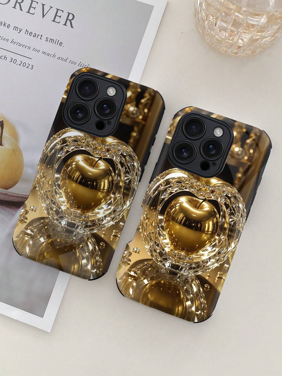 WeiMi 1pc 2025 New Crystal Glass Apple Transparent & Beautiful Pattern Anti-Fall Anti-Slip Anti-Shock Soft & Durable TPU+PC Hybrid Full Edge Glossy Phone Case Compatible With Apple Phones - Multicolor - View 1