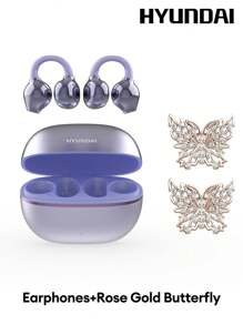 HYUNDAI HYUNDAI EarclipC7 modische Bluetooth-Ohrhörer mit rosafarbenen Schmetterling-Ohrhörer-Accessoires, Clip-On-Ohrhörer für Sport, Musik, Gaming, geringe Latenz, lange Akkulaufzeit, HD-Anrufe mit Mikrofon, IP45 wasserdicht, bequemes Tragen, keine Ohrringe zum Durchstechen, modisches Accessoire, Geschenk für Frauen