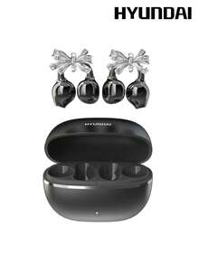 HYUNDAI 现代 EarclipC7 时尚蓝牙耳机，带蝴蝶结耳机配件，夹式耳机，适合运动、音乐、游戏，低延迟，电池寿命长，高清通话带麦克风，IP45 防水，佩戴舒适，无穿孔耳环，时尚配饰，送给女性的礼物