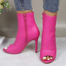 Womens Peep Toe Stiletto Booties Side Zipper High Heel Open Toe Ankle Boots CHARLIE-212 - MÀU ĐỎ FUCHSIA - Xem 2