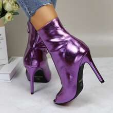 Womens Peep Toe Stiletto Booties Side Zipper High Heel Open Toe Ankle Boots CHARLIE-212 - METALLICPURPLE - 查看 6