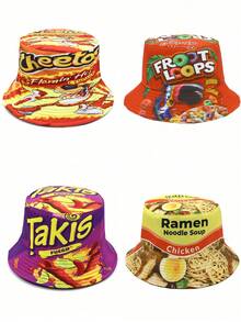 卡通食物印花双面渔夫帽，男女通用户外休闲轻便渔夫帽 - A - 查看 10