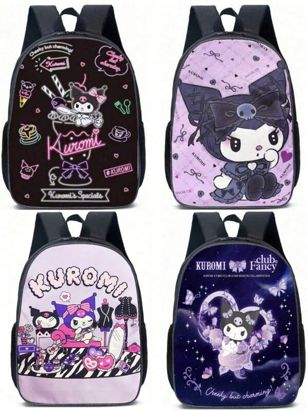 Sanrio Mochila escolar primaria 3D completamente impresa de Sanrio Kuromi, personaje de anime y dibujos animados lindos, de gran capacidad para viajes, bolsa de almacenamiento, bolsa de maquillaje, bolsa de cosméticos, organizador de vacaciones, organizador de maquillaje de gran capacidad, estuche de maquillaje