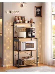 Kitchen Bakers Rack With Power Outlet, 4-Tier Coffee Bar With Adjustable Shelf, Microwave Stand, Paper Towel Holder, 40 X 60 X 140 Cm, Rustic Brown And Ink Black - 英規插(220-240V) - 查看 2