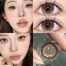 Lentes de contacto colores nuevos compra uno lleva otro gratis lentes delgados diámetro grande 14.5 mm desechables anuales con pinzas y clips colores al azar ideal para Halloween fiestas cosplay - Multicolor - Ver 1