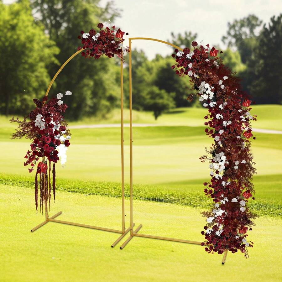 Set Of 2 Wedding Arches Made Of Iron, Sturdy Metal Arch Stands For Photo Background, Elegant Round Arches For Wedding Ceremonies And Parties, Easy To Assemble Decoration For Wedding Ceremonies, Birthdays, Photo Corners, Room Decorations, Festive Atmosphere - 金色 - 查看 1