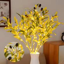 1 Stück künstlicher Olivenkranz mit LED-Lichterkette, Lichterkette, künstliche grüne Stiele, künstliche Olivenzweige, künstliche Blumen, Heimdekoration, Dekoration, Garten, Wohnzimmerdekoration, Vase Füllung, Hausdekoration, UV-geschützte künstliche Blätter, grüne Blätter, geeignet für Ostern, Raumdekoration Zubehör