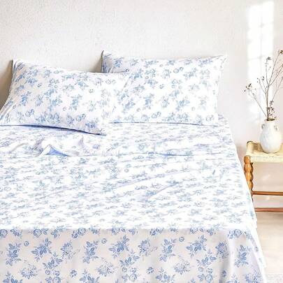 Shabby Chic Bed Sheets, 4-Piece Sheet Set, Floral Botanical Coquette Cottagecore Vintage Flower, Soft Microfiber Deep Pocket Bedding, Sage Green, Size, Bedroom Decor