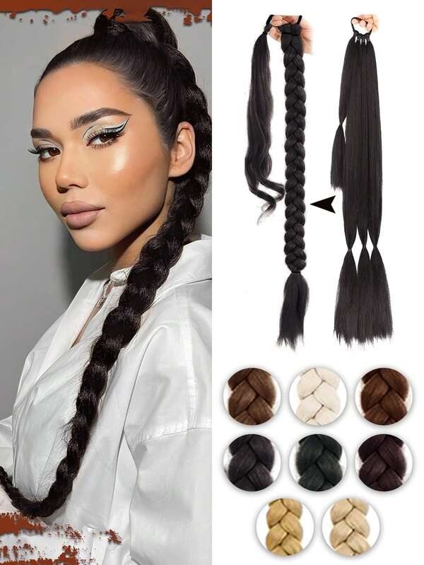 Extensões de cabelo longas trançadas de uma peça, extensões de rabo de cavalo, extensões de cabelo retas com cordão, rabo de cavalo, pacotes de cabelo sintético, extensões de cabelo de 26 polegadas, 30 polegadas e 32 polegadas, três tamanhos adequados para uso diário feminino