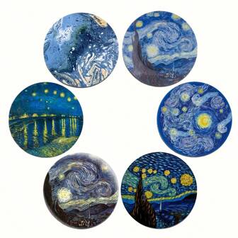 6 Stücke/Set Van Gogh Kunst Stil Holz Untersetzer, Getränke Untersetzer, dekorative Tischsets, geeignet für Heimdekoration, ideales einzigartiges Einweihungsgeschenk. 1 Set mit 6 Stücke. 300 Sets, insgesamt 18.000 Stücke