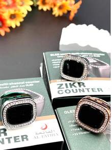 502# Anillo inteligente electrónico unisex con pantalla OLED, recordatorio de vibración multicanal, función de fecha, hora y alarma para la oración islámica - Multicolor - Ver 1