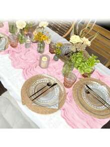 Pack Light Pink Cheesecloth Table Runner 20 X 120 Inch Gauze Table Runners 10 FT Long,Semi Sheer Boho Cheese Cloth Fabric Table Runner Bulk For Wedding,Party,Baby Shower,Bridal Shower Decoration