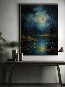 1 X Vintage Autumn Full Moon Dark Forest Art Print, Dark Country Style, Melancholic Autumn Art, Gothic Halloween Art Decoration, Maple Forest Scenery, Night Lily Pond Moon Art Oil Painting, Fairytale Woodland Wall Art, Halloween Autumn Wall Art, Bedroom Decoration, Living Room Decoration, Office Decoration Home Decor Halloween Decor - Multicolor - View 13