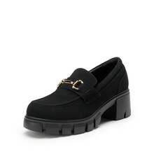 Women Chunky Loafers 2.17-Inch Heel Platform Loafers Pumps Slip On Casual Street Fashion Elegant Versatile Shoes - 黑色 - 查看 7