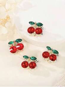 2 Pcs/Set Rhinestone Alloy Cute Cherry Mini Hair Clips For Women Side Bangs Hair Accessories Hair Claws Claw Clips Hair Jaw Clip Hair Clamps Hair Clutch Hair Catcher Clip Fall Winter For Vacation Outfits Woman