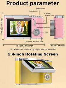 1 pièce Caméra numérique HD LK-007 avec écran rotatif de 2,4 pouces, caméra rechargeable CCD avec carte mémoire 32 g et multiples modes de filtre. Caméra portable anti-secousses avec zoom intelligent pour une utilisation en extérieur - Multicolore - Voir 4