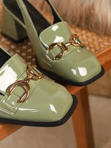 大码女士粗跟玛丽珍鞋，方头薄荷绿派对/婚礼/工作正式礼服鞋，性感高跟鞋，大码，优雅 - 薄荷綠 - 查看 7