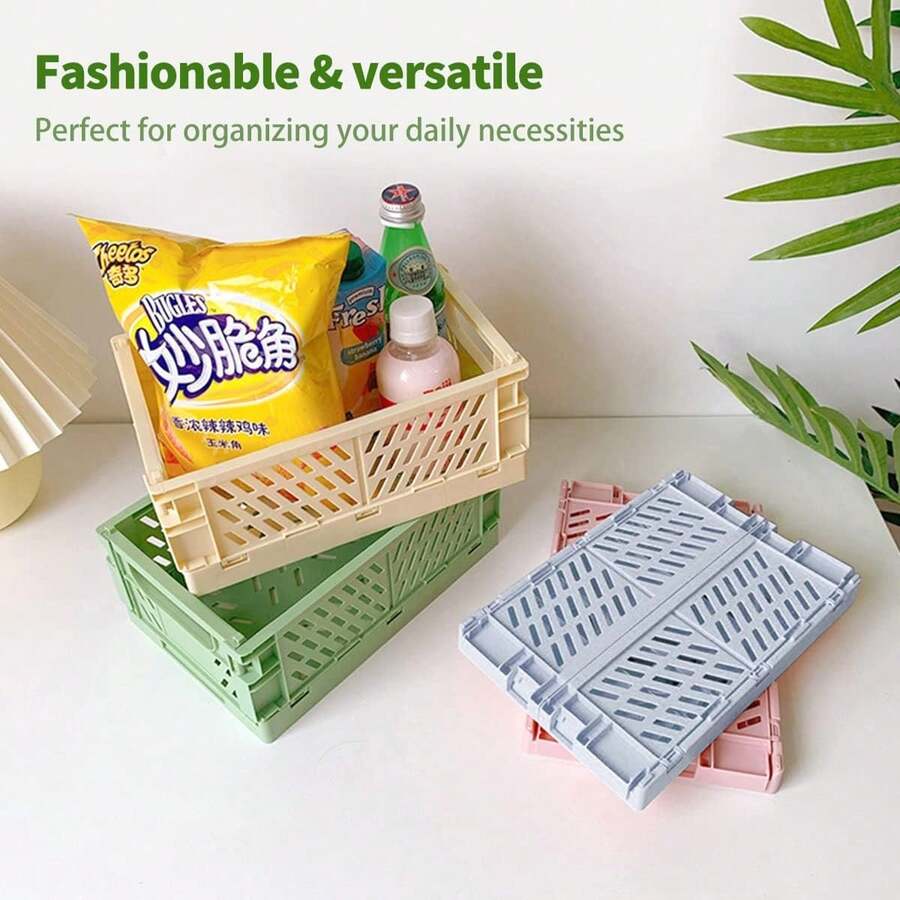 Plastic Foldable Storage Box, Foldable Basket, Stackable Cute Makeup, Jewelry, Toy Storage Box, Portable Plastic Stackable Foldable Stationery Storage Box, Minimalist Cute Student Office Desk Organizer