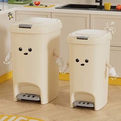 1点のかわいい漫画デザインゴミ箱、大容量プラスチックゴミ箱、両開き、レジャースタイル家庭用ゴミ収納容器