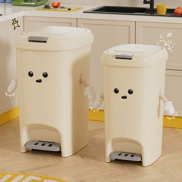 1点のかわいい漫画デザインゴミ箱、大容量プラスチックゴミ箱、両開き、レジャースタイル家庭用ゴミ収納容器
