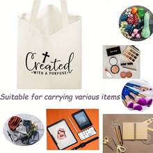 Christian Tote Bag With Created With A Purpose Print - Large Capacity Durable Polyester Handbag Outdoor, Party, Travel & Shopping - Stylish Minimalist Design With & Inspirational Quote, Reusable Grocery Bag, Party Accessory, Minimalist Design, Sturdy Handle Construction, Alcohol Design Tote Bag, Alcohol Bag, Good Bag, Canva Handbag, Sister Shopper, Inappropriate Women, Book And Snack Tote, Shopping Bag, Fabric Bag, Food - 1pc - 查看 7