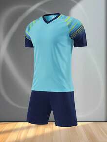 Conjunto deportivo de fútbol personalizable de 25-26 piezas | Número impreso, Nombre impreso, Logo impreso | Uniforme de equipo multicolor para hombres y mujeres para entrenamiento y carrera - Azul menta - Ver 5