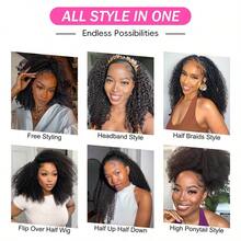 Half Wig Human Hair Water Wave 3 In 1 Wigs Beginner Friendly Flip Over Drawstring Glueless Wig Ready To Go Seamless Clip In Wigs Natural Black Color 26 Inch - Natural Black - Xem 7