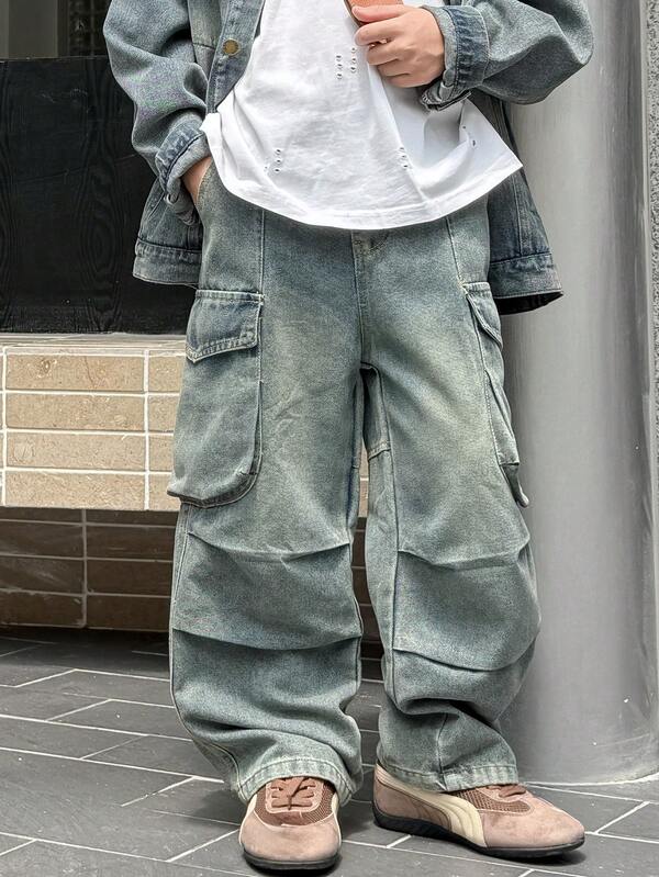 Pantaloni cargo casual con vestibilità ampia per ragazzi, adatti per uso quotidiano, scuola e attività all'aperto, autunno