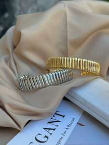 1 Piece Stylish Geometric Zinc Alloy Bracelet With Square And Circular Shape, Street Style And High-End, Exaggerated And Minimalist, Abstract And Vintage - Vàng - Xem 4