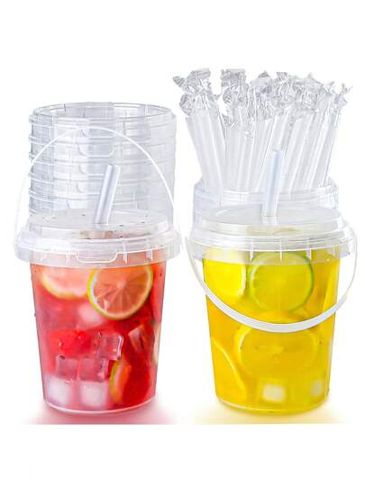 34-Ounce Reusable Plastic Cups With Lids And Straws (5/10 PCS) – Ideal For Iced Beverages, Fruits, Ice Storage, Suitable For Parties, Festivals, And Daily Use