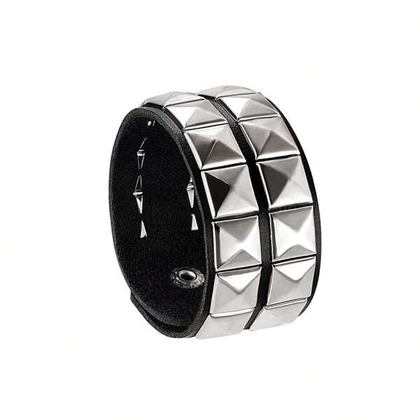 1Pc Women's PU Leather Cuff Bracelet - Punk Rivet Design, Adjustable Spiked Gothic Rock Style, Halloween Party Accessory & Gift