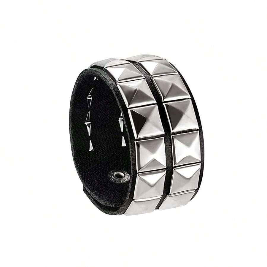 1Pc Women's PU Leather Cuff Bracelet - Punk Rivet Design, Adjustable Spiked Gothic Rock Style, Halloween Party Accessory & Gift