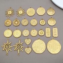 2pcs Stainless Steel Round Celestial Sun Moon Star Pendants Charm Metal Golden Charm Earring Dangle Charm Necklace Charm For DIY Jewelry Bracelet Making - Gold - View 7