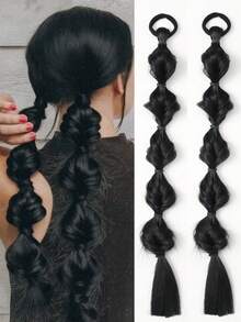 2 件 20 英寸马尾假发女式泡泡辫天然染色扭辫扎发绺 1 双马尾灯笼辫 - 彩色 - 查看 10