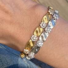 1 件丝绸丝带拉丝金水波纹手链女式复古新款中国风钻石镶嵌高端精致手饰品 - 金色 - 查看 1