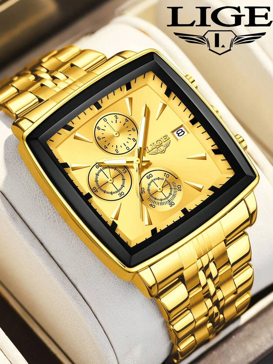 LIGE Reloj de hombre LIGE de moda, casual y de negocios, resistente al agua, luminoso, de cuarzo, con diseño de esfera redonda clásica y fecha