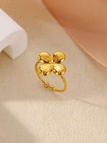 1 Stück Edelstahl Blume Offene Ringe Für Frauen 18K Vergoldet Ring Weibliche Ästhetischen Schmuck Geschenke, Cut Out - Goldgelb - Übersicht 7