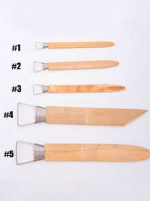 陶土刮刀工具，带加宽锯齿设计，塑料竹柄，陶瓷雕塑粘土纹理膏修改工具，木质材料，非电动使用，耐用金属结构和舒适握把竹柄 - 彩色 - 查看 11