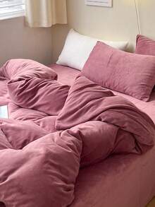 3pcs Soft Velvet Duvet Cover Set (1*Duvet Cover + 2*Pillow Shams), Skin-Friendly Solid Color, Suitable For Bedroom & Guest Room, Machine Washable, All Season