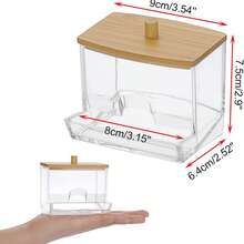 1 Pc Acrylic Qtip Holder With Bamboo Lid, Clear Small Cotton Swab Dispenser, Plastic Ear Stick Swabs Holder, Square Toothpick Storage Container, Bathroom Countertop Decorative Storage Organizer