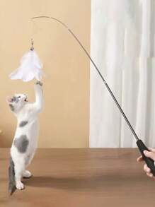 1 st, 1,8 m, 4-delad infällbar kattleksak med retastroppar, fiskespö-stil, kan användas för sittande kattlek, fjärrstyrd kattretas, utbytbar, fritt svängande i alla riktningar, extra stor räckvidd, stimulerar katters glädje - Vitt - Visa 6