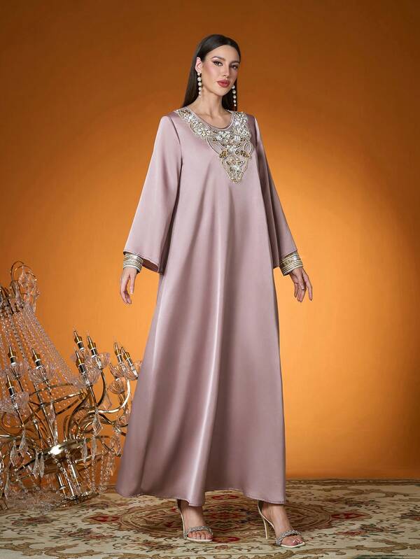 Mgiacy-Classy, Nova Chegada, Senhora. Cor lisa, Tecido, Técnica de bordado com miçangas, Burca Árabe