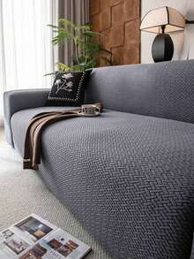 Funda de sofá jacquard de color sólido simple, totalmente elástica, universal para todas las estaciones, apta para mascotas, antideslizante, resistente a las manchas y a los arañazos, lavable a máquina, funda de sofá de decoración navideña para el hogar para cuatro personas, tres personas, dos personas o una persona. - Gris Oscuro - Ver 7